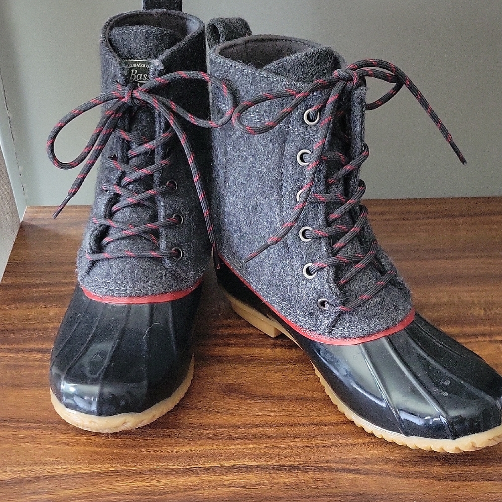 Bass Charcoal and Black Boots with Red Accents